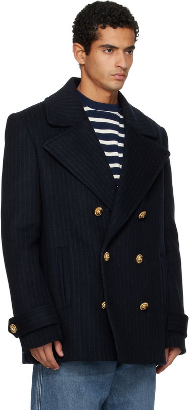 Палта Balmain Short Striped Wool Pea Coat Тъмно синьо | FH0UA155WC87, 1