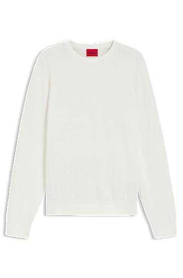 Пуловер BOSS Herringbone Knit Sweater Бяло | 50543789