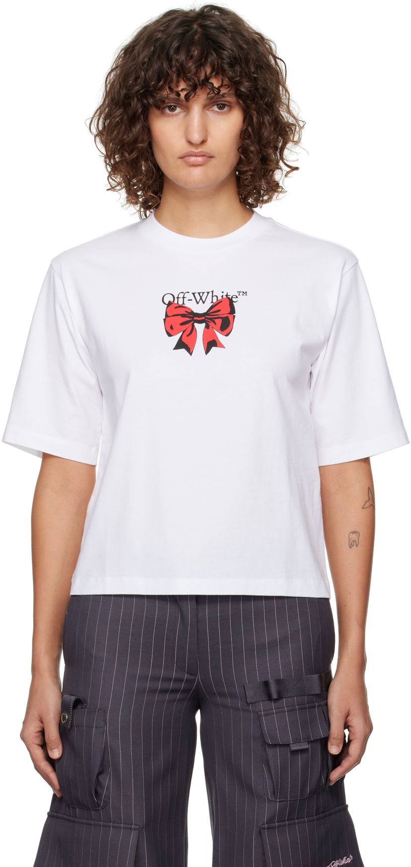 Тениска Off-White Bow Logo Boxy T-Shirt Бяло | OWAA124F24JER0040125