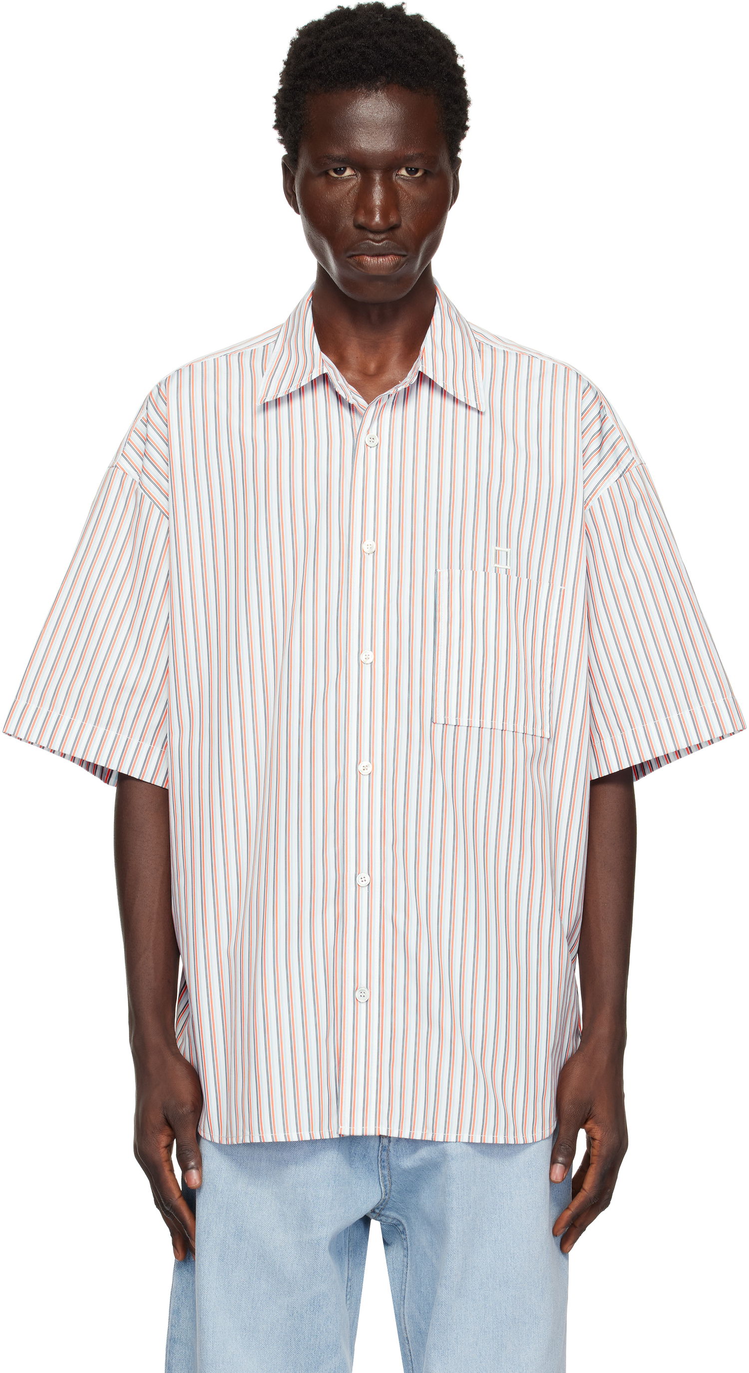 Риза WOOYOUNGMI WOOYOUNGMI Striped Short Sleeve Shirt Бяло | W243SH01, 0