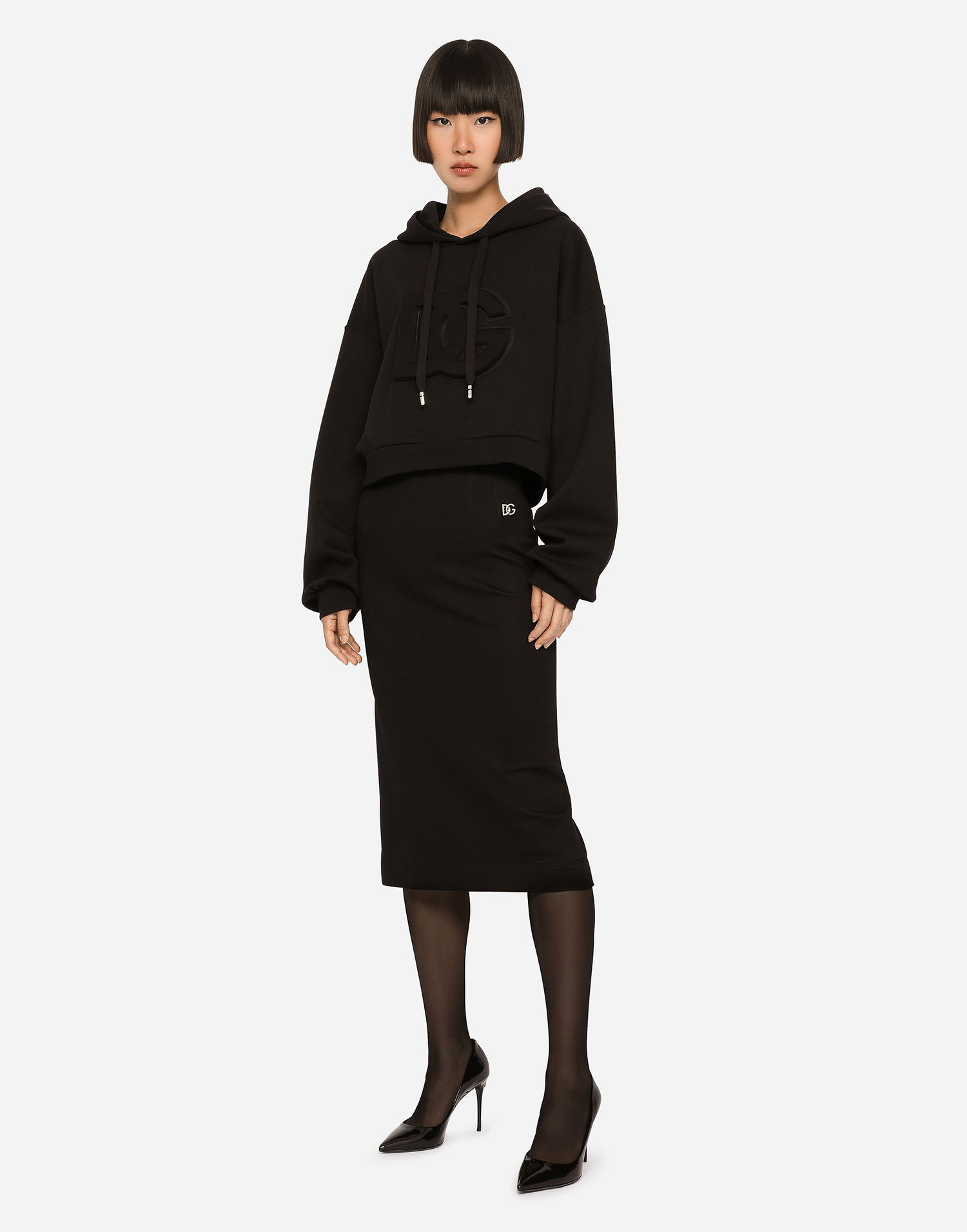 Пола Dolce & Gabbana Milano Rib Midi Pencil Skirt Черно | F4B6UTFUGPNN0000, 1