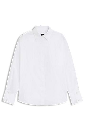 Риза BOSS Relaxed-fit Cotton Blouse with half-buttoned sleeves Бяло | 50548455, 0