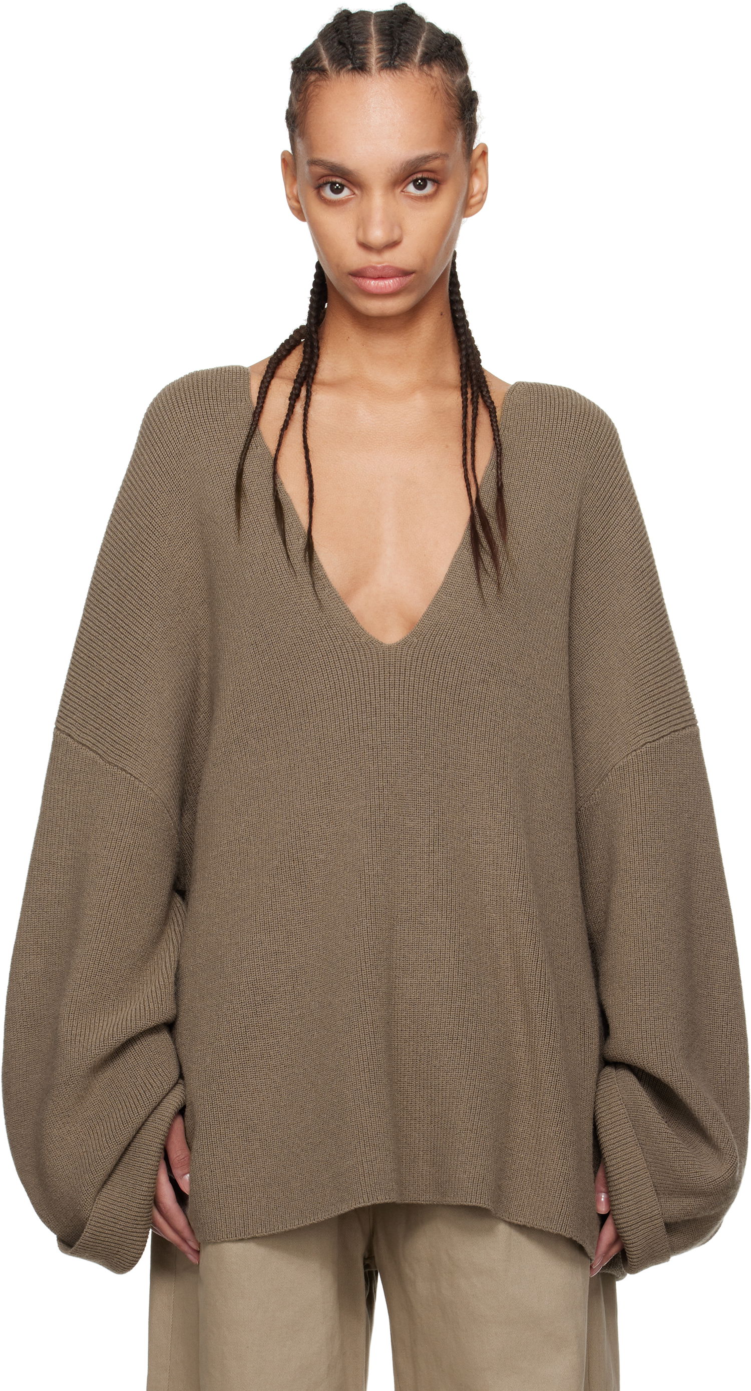 Пуловер Entire Studios Entire Studios Dormer V-Neck Balloon-Sleeve Sweater Кафяво | ES2715DT, 0