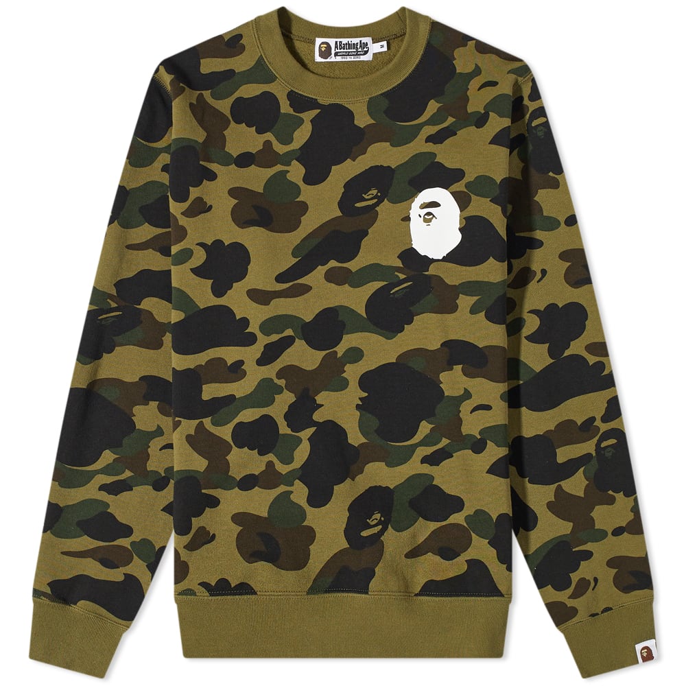 Пуловер BAPE A Bathing Ape 1st Camo Ape Head Crewneck Зелено | 001SWH801011M-GRN, 0