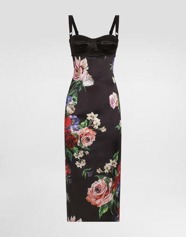 Pокля Dolce & Gabbana Dolce & Gabbana Satin Slip Dress With Floral Print and Bra Detail Черно | F6TTXTFSIB5HN5PR, 0