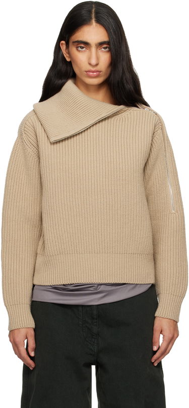 Пуловер Dries Van Noten Dries Van Noten Ribbed Wool Knit Sweater with Asymmetric Zipped Collar Бежово | 252-011235-2707, 0
