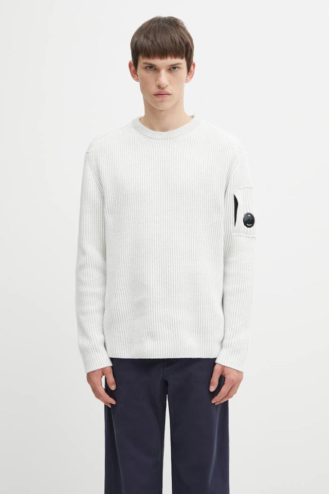 Ribbed Wool Blend Crew Neck Sweater