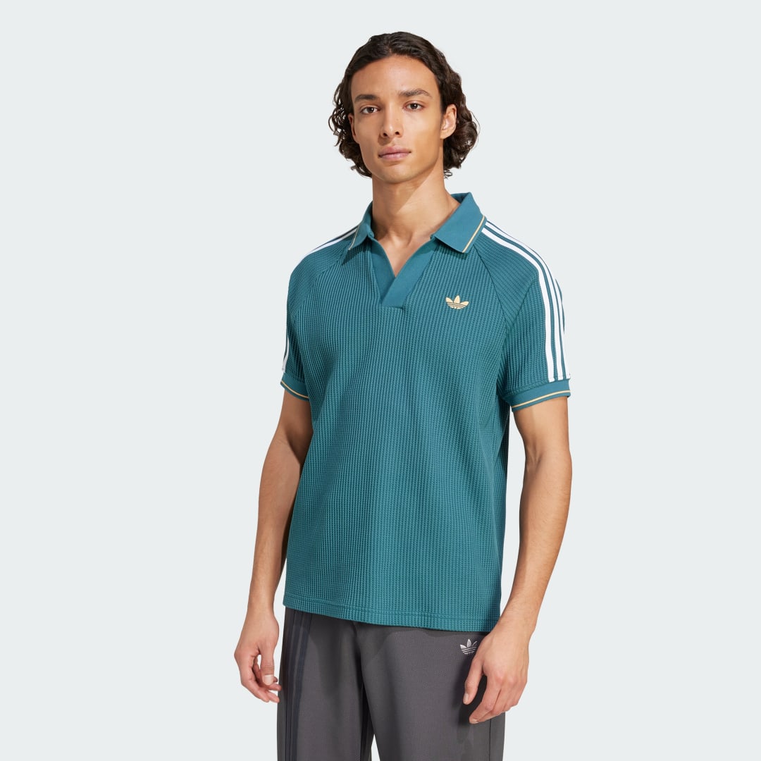 Поло тениска adidas Originals adidas Originals Waffle Knit Polo Shirt Зелено | KC0691, 0