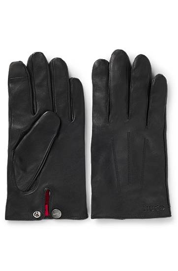 Ръкавици BOSS Leather Gloves with Press Stud Черно | 50526909