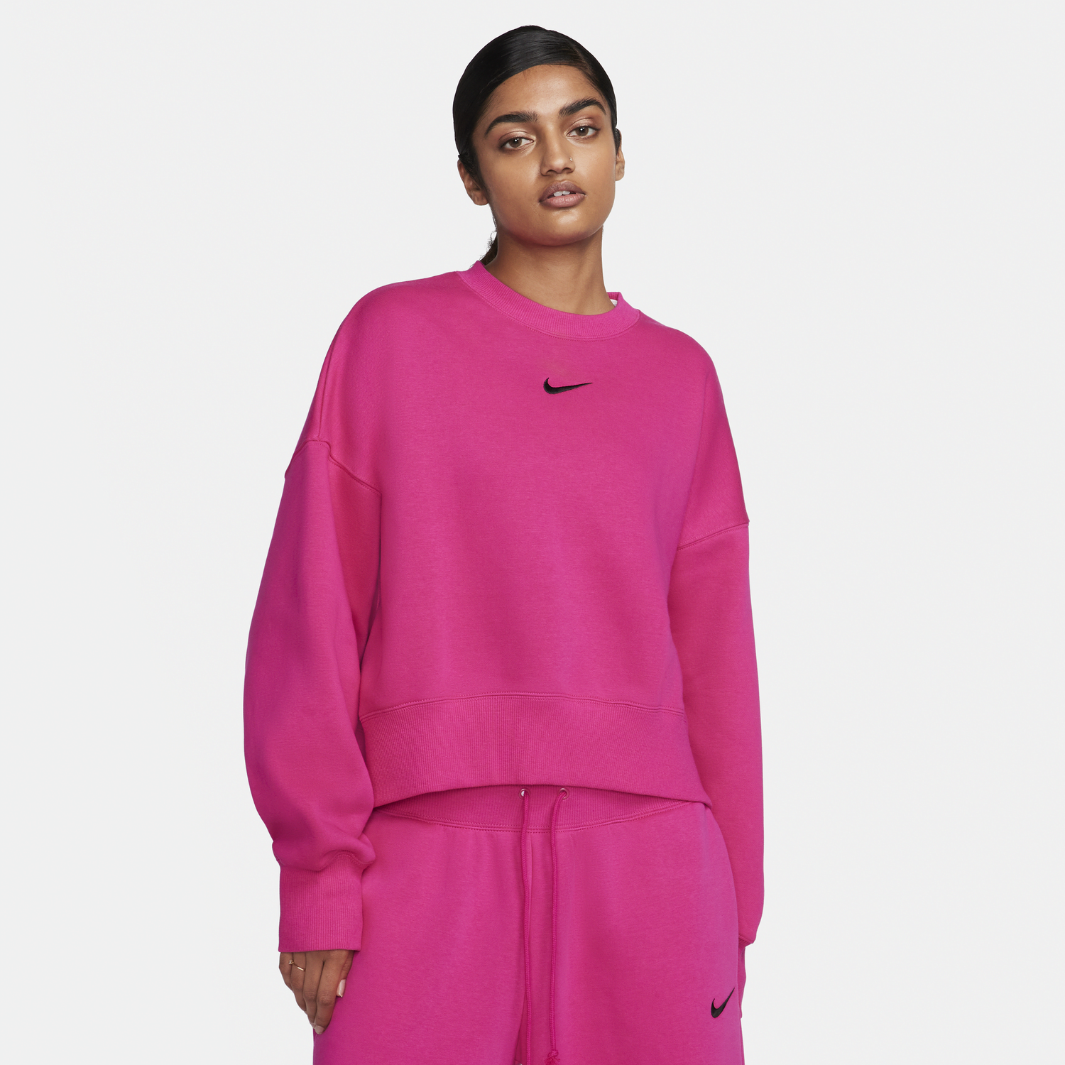 Суитчър Nike Dámská volnější flísová mikina s kulatým výstřihem Sportswear Phoenix (větší velikost) - Růžová Розово | DQ5761-615, 0