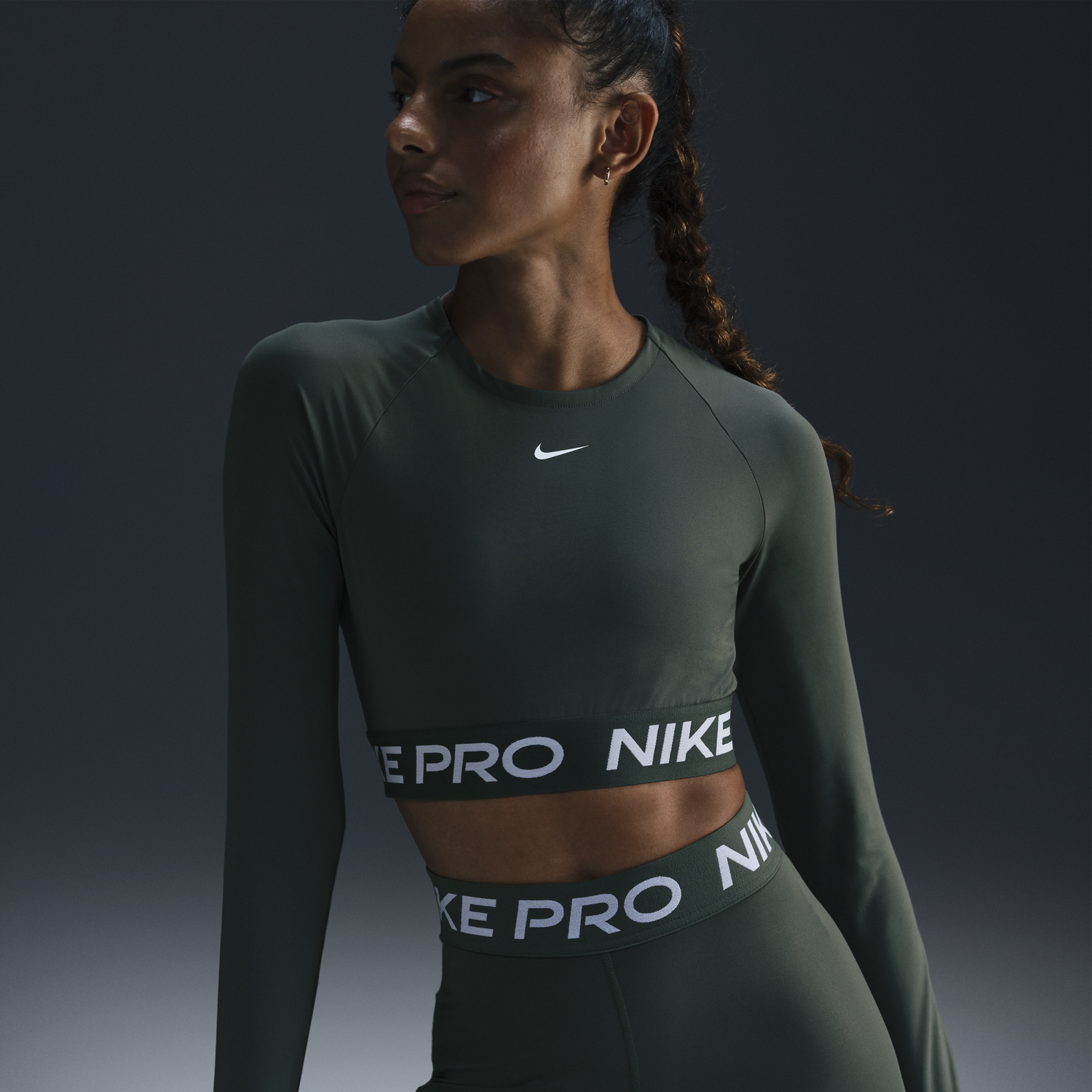 Съкратен топ Nike Pro Dri-FIT Long Sleeve Crop Top Зелено | FV5484-338, 0
