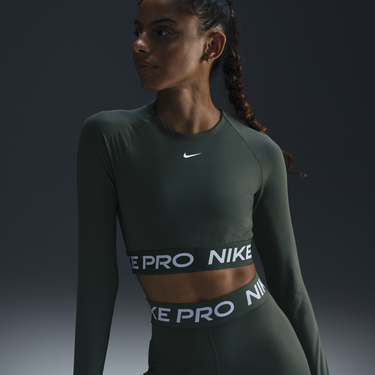 Съкратен топ Nike Pro Dri-FIT Long Sleeve Crop Top Зелено | FV5484-338, 0
