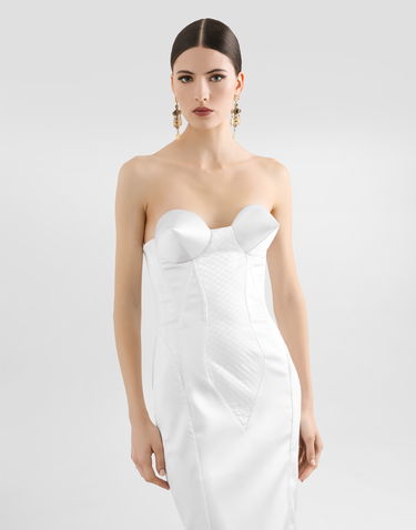 Pокля Dolce & Gabbana Dolce & Gabbana Strapless Satin Corset Dress Бяло | F6TSETFURADW0800, 3