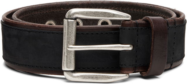 Two-Tone Leather Verge Belt with Silver-Tone Buckle
