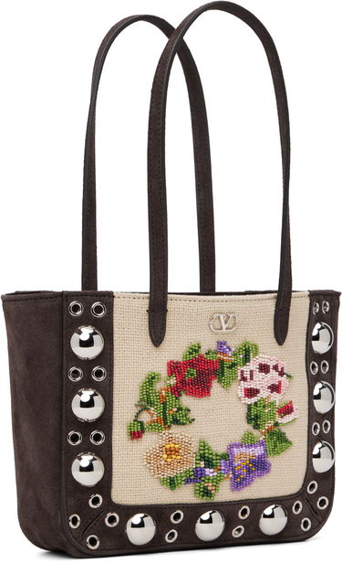 Голяма пазарска чанта Valentino Mini Nellcôte Beaded Floral Studded Woven Tote Металик | 7W2B0R89YDT, 1