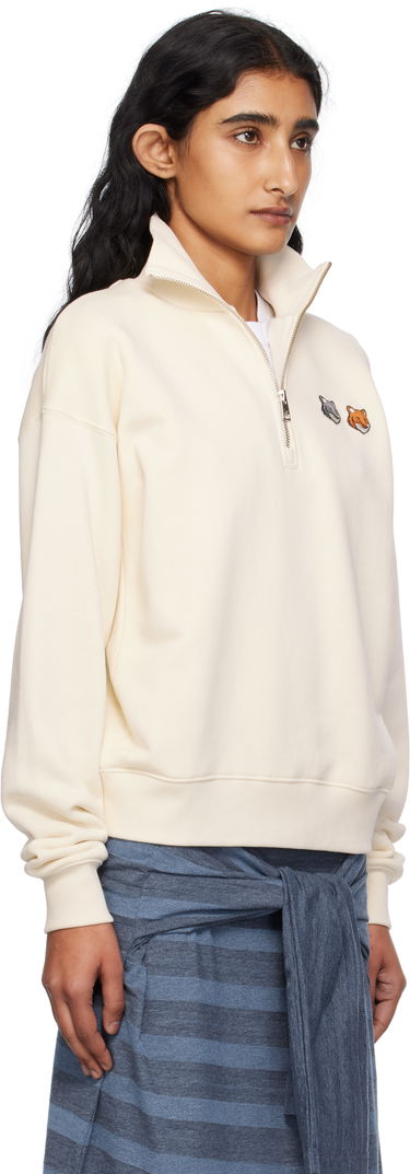 Суитчър MAISON KITSUNÉ Maison Kitsuné Double Fox Head Half Zip Sweatshirt Бежово | OW211CFKM0321, 1
