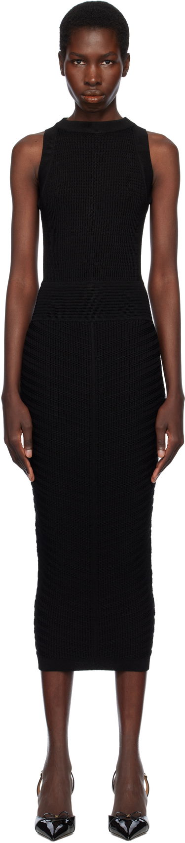 Pокля Balmain Balmain Open Back Knit Midi Dress Черно | EF0RI055KI42, 0