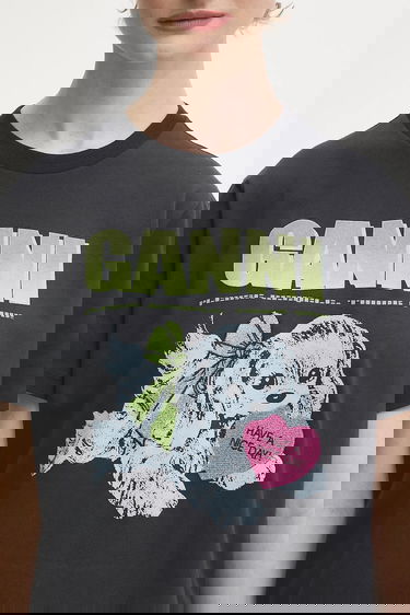 Тениска GANNI Basic Cotton Jersey Neon Puppy T-Shirt Черно | T4333, 7