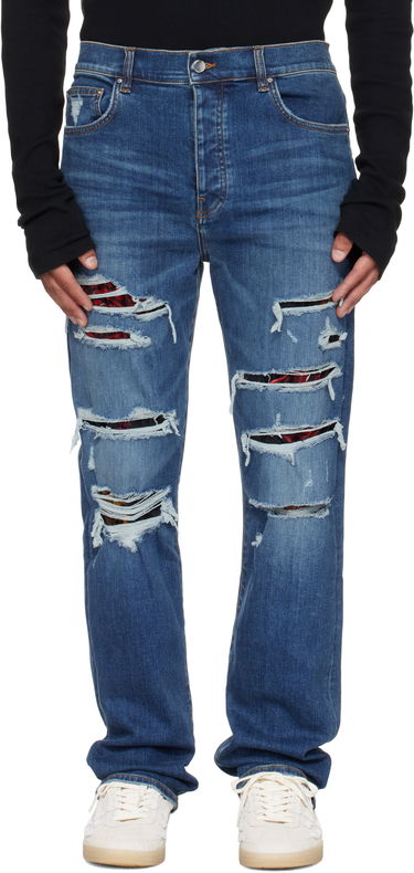 Дънки AMIRI AMIRI Slim Thrasher Jeans with Floral Velvet Синьо | AMDNSM1022, 0