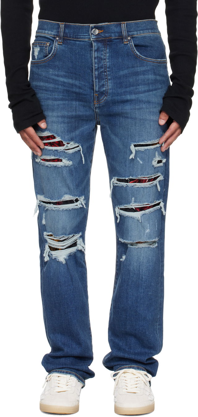 AMIRI Slim Thrasher Jeans with Floral Velvet