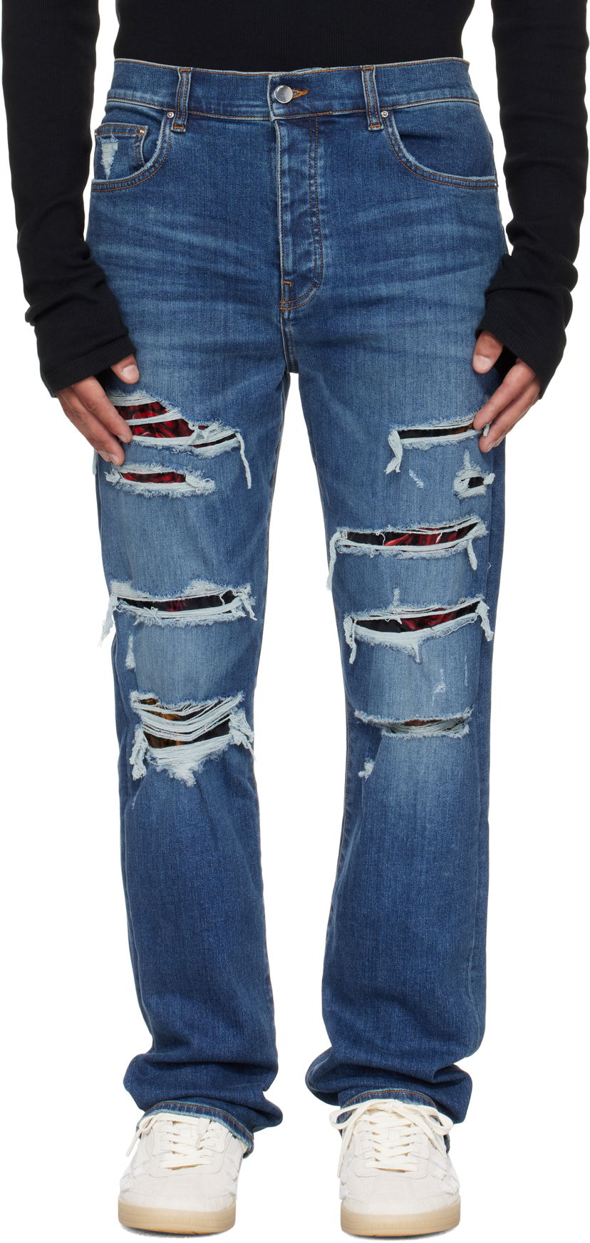 Дънки AMIRI AMIRI Slim Thrasher Jeans with Floral Velvet Синьо | AMDNSM1022