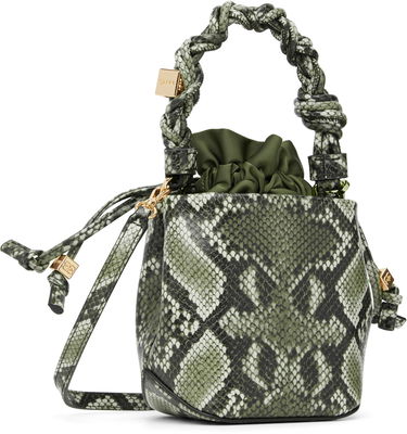 Дамска чанта GANNI Bou Bucke Mini Snakeskin Bucket Bag Зелено | A6702, 2