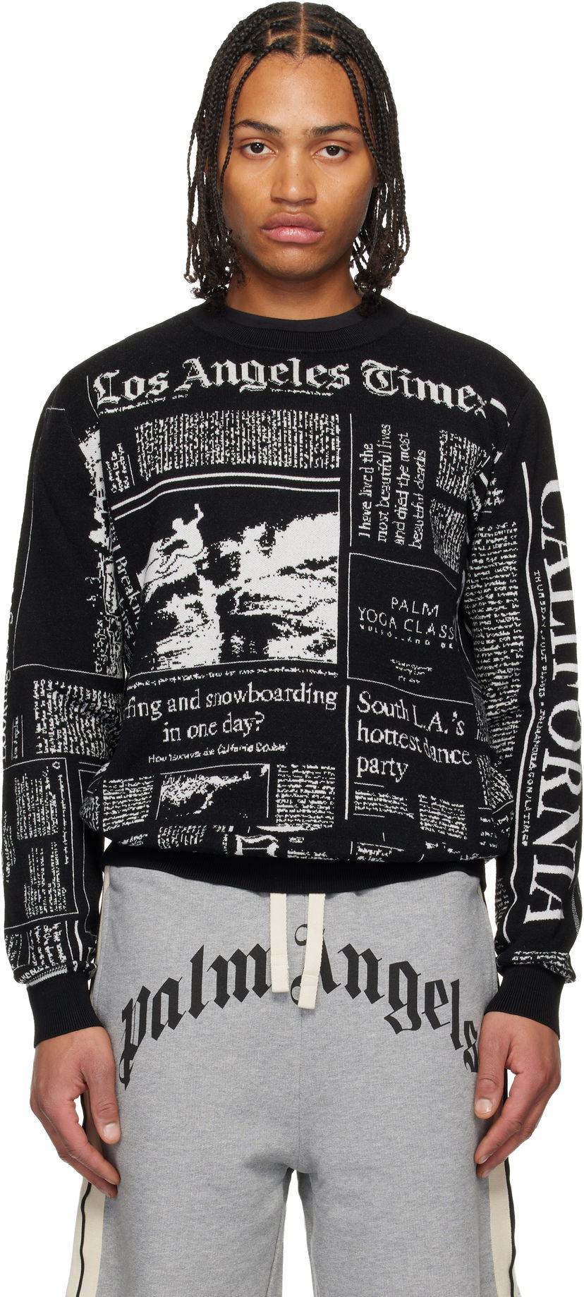 Пуловер Palm Angels LA Times Edition Newspaper Print Sweater Черно | PMHE058F25KNI0011005