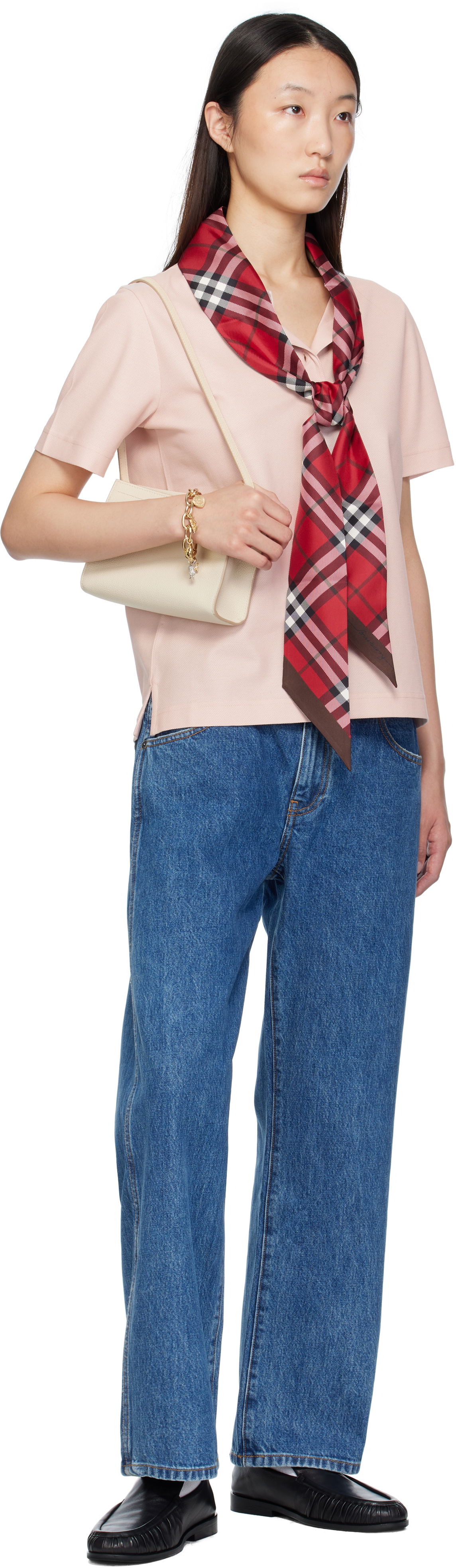 Шал Burberry Burberry Skinny Contrast Check Silk Scarf Червено | 8110367, 1