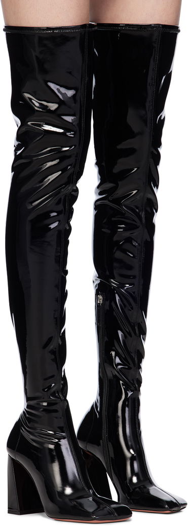 Грижа за обувките Amina Muaddi Amina Muaddi Marine Stretch Thigh-High Boots Черно | MARINE STRETCH BLOCK HEEL LATEX, 3