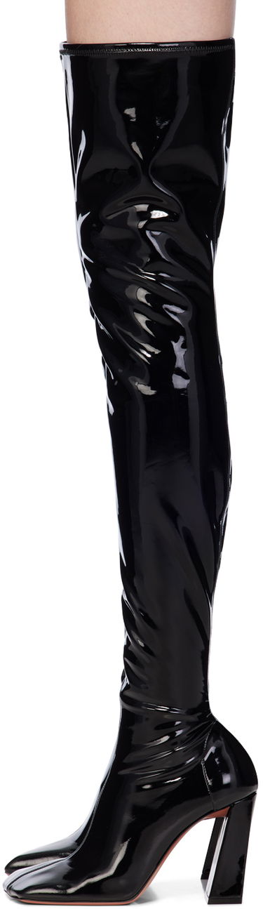 Грижа за обувките Amina Muaddi Amina Muaddi Marine Stretch Thigh-High Boots Черно | MARINE STRETCH BLOCK HEEL LATEX, 2