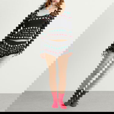 Пижама SKIMS SKIMS x CPFM Sleep Scoop Neck Top & Short Sleep Set Fairisle Черно | ST-SET-10920W-OPF, 2