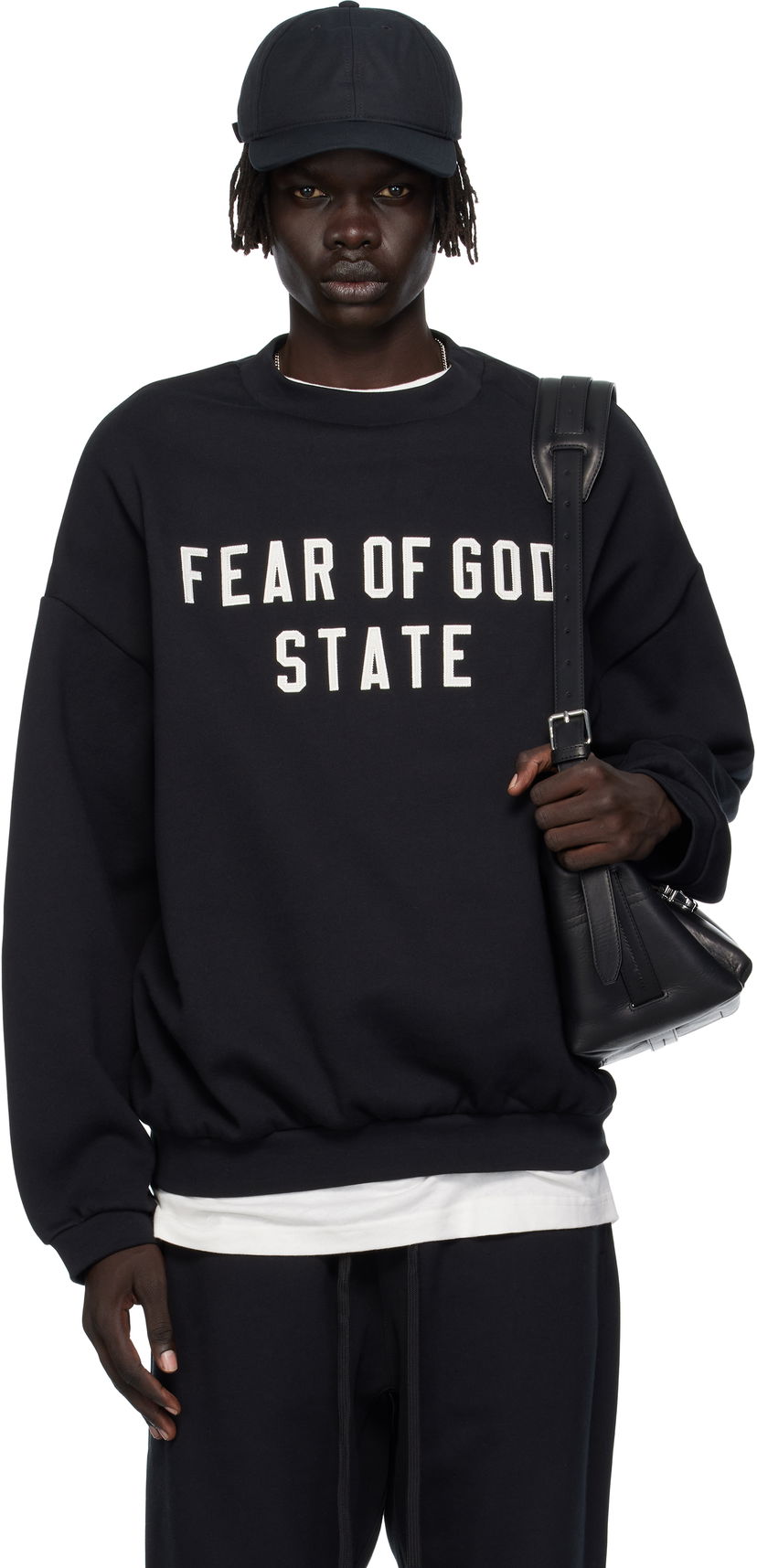 Суитчър Fear of God 90s Fit Fleece Crewneck Sweatshirt with FEAR OF GOD STATE Embroidery Черно | 192SP256550F