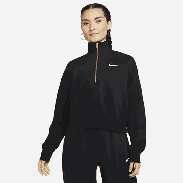 Суитчър Nike Phoenix Fleece  1/2-Zip Oversized Crop Sweatshirt Черно | DQ5767-010, 3