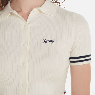 Поло тениска Tommy Hilfiger Tommy Jeans Ribbed Knit Crop Top - S Бежово | DW0DW17761YBH, 0