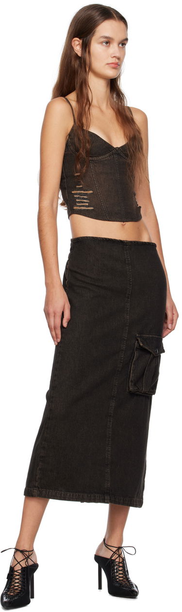 Пола Miaou Miaou Freya Denim Maxi Cargo Pocket Skirt Черно | 4047SD4BLK, 3