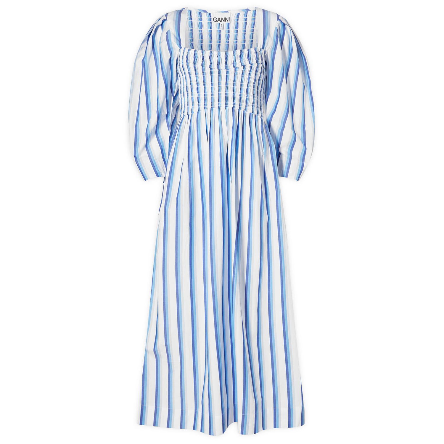 Pокля GANNI Stripe Cotton Open-neck Тюркоазено | F9125-695, 0
