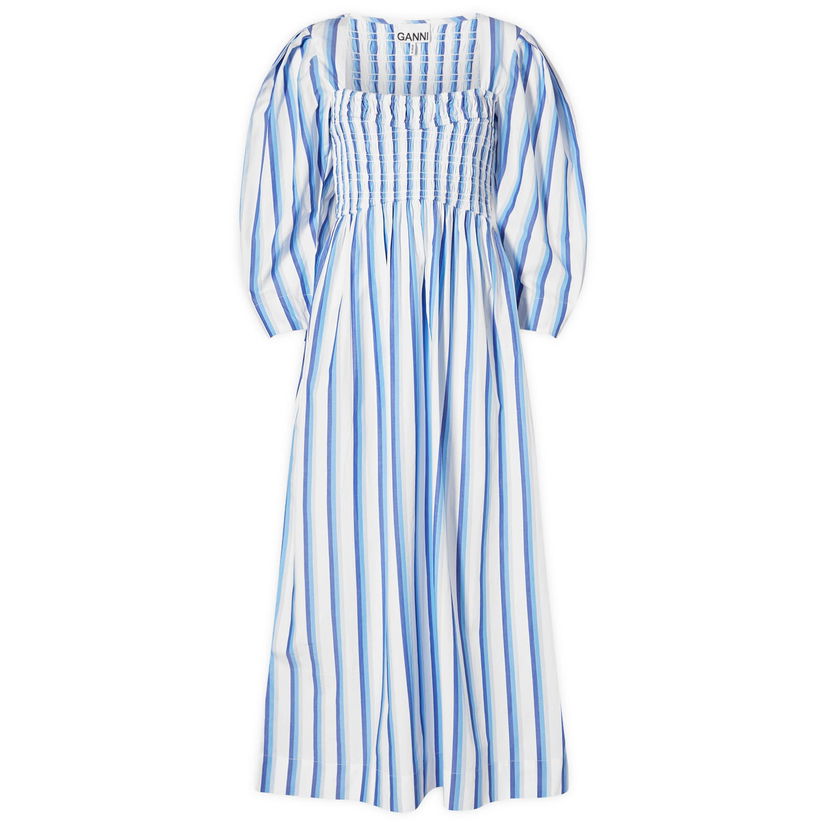 Pокля GANNI Stripe Cotton Open-neck Тюркоазено | F9125-695