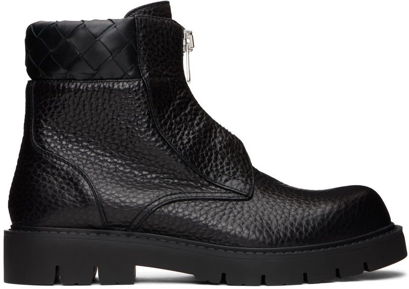 Кецове и обувки Bottega Veneta Haddock Textured Leather Front-Zip Woven Collar Ankle Boots Черно | 796449 V4EP0 1000