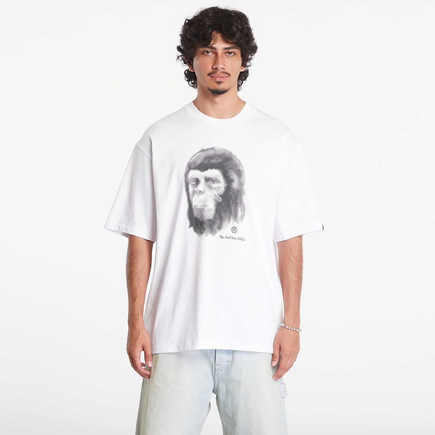 Тениска BAPE A BATHING APE Pixel Comic Ape Head Relaxed Fit Short Sleeve Tee White Бяло | 001TEK801304M WHT, 0