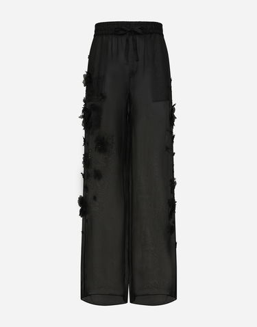 Панталони Dolce & Gabbana Dolce & Gabbana Floral Appliqué Organza Wide-Leg Pants Черно | GP05XZFU1IDN0000, 0