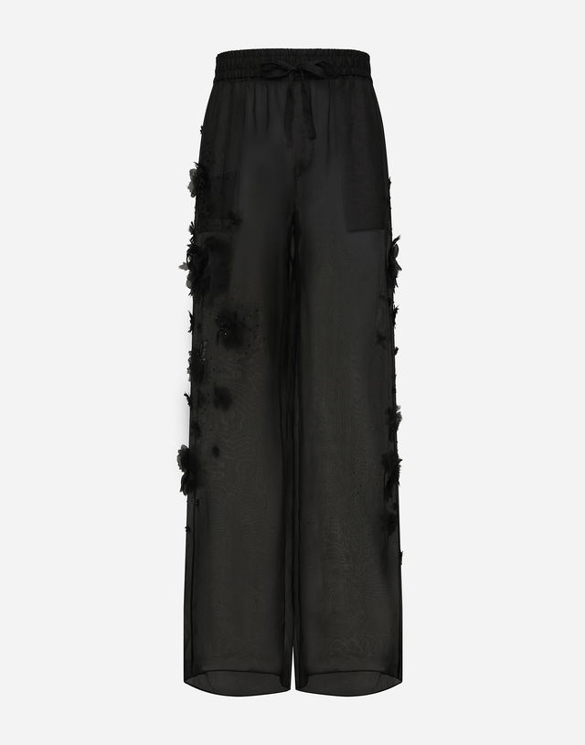Dolce & Gabbana Floral Appliqué Organza Wide-Leg Pants