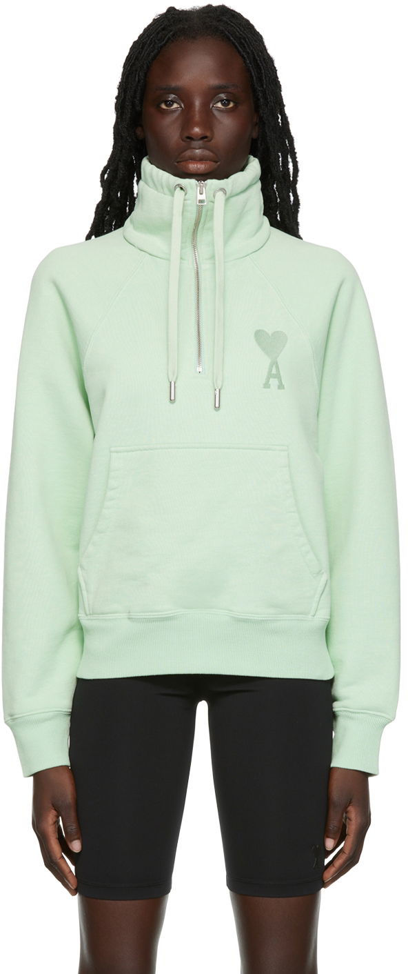 Суитчър AMI Half-Zip Sweatshirt Зелено | USW502.747, 0