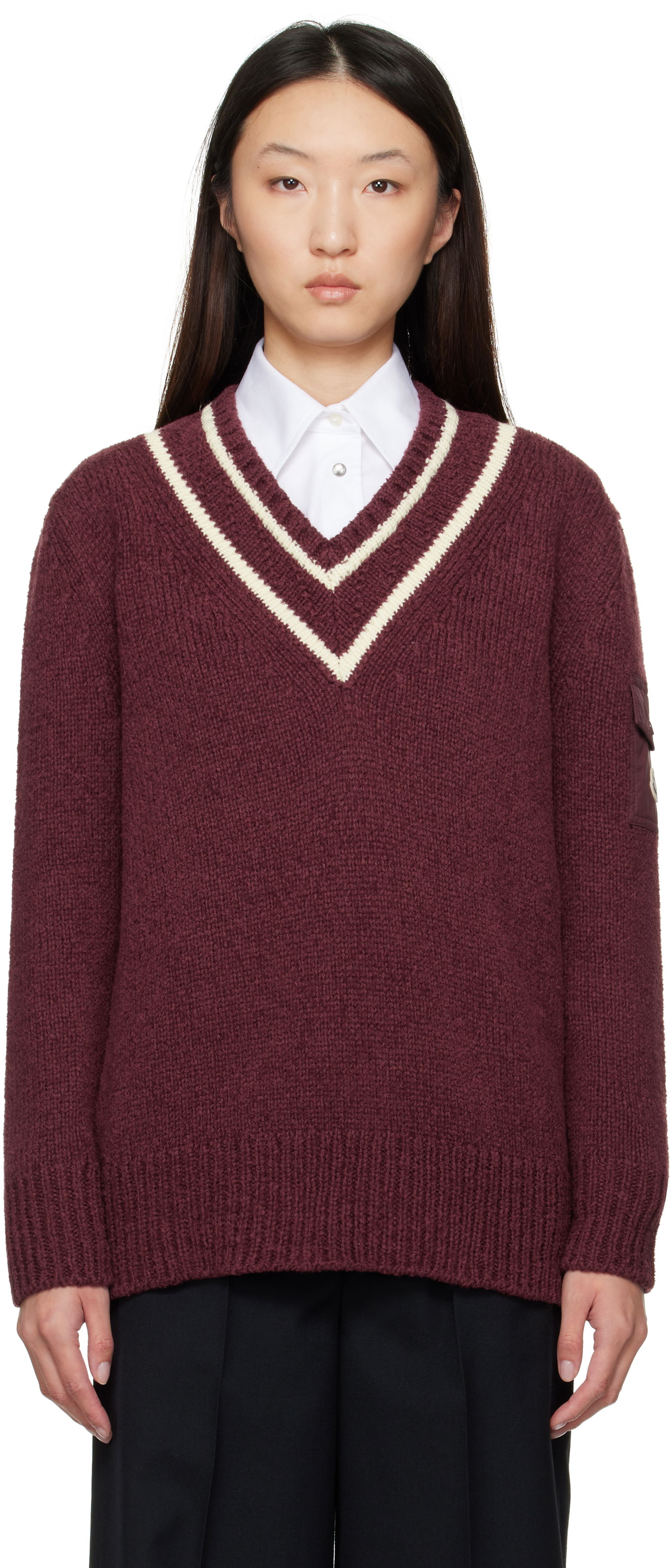 Пуловер Moncler Moncler Padded V-Neck Sweater Бургунди | K20939D00001M5493, 0