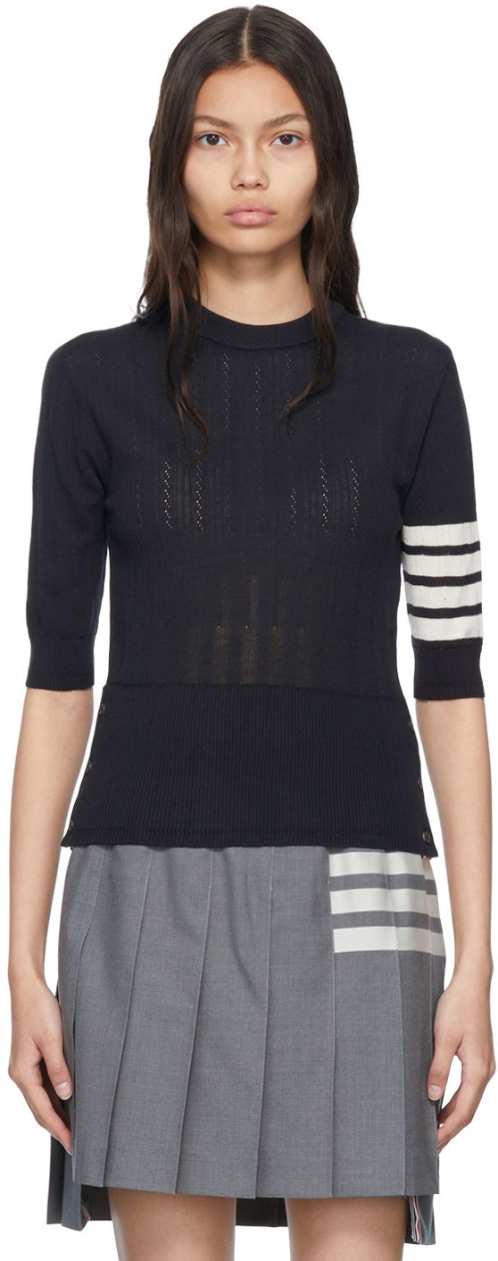 Пуловер Thom Browne 4-Bar Striped Cuffs Fitted Sweater Черно | FKA369A-Y3502, 0