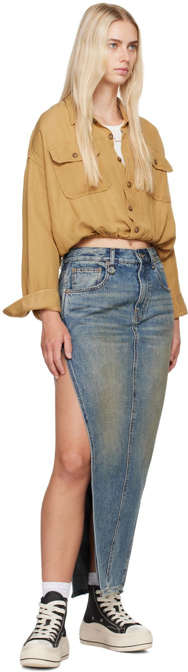 Пола R13 R13 Devon Side Slit Maxi Denim Skirt Синьо | R13WD102-D213A, 3