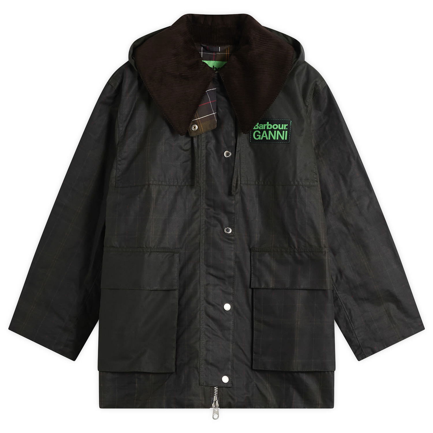 Палта Barbour Barbour x GANNI Hooded Wax Coat in Classic Tartan Зелено | LWX1528TN11, 1