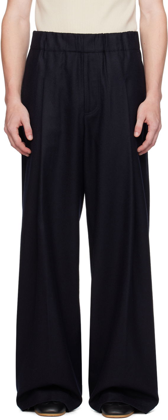 Панталони Dries Van Noten Navy Wide Wool Trousers Черно | 242-020938-9211