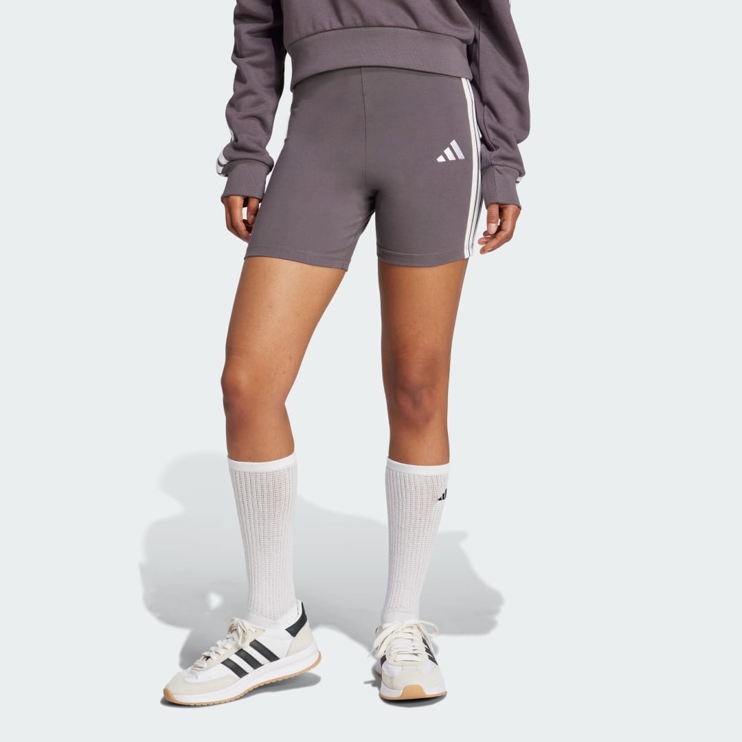 Къси панталони adidas Performance Essentials 3-Stripes High Waisted Biker Shorts Лилаво | JD0915, 0