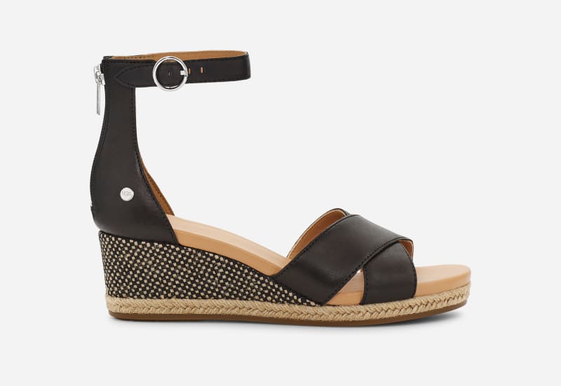 Кецове и обувки UGG Eugenia Black Leather Wedge Sandals Черно | 1124990-BLLE