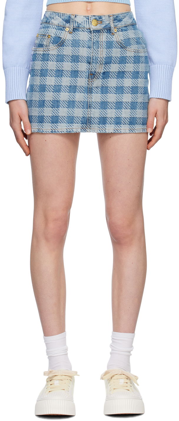 Пола AMI Gingham Denim Miniskirt Тюркоазено | FSK011.DE0010, 0